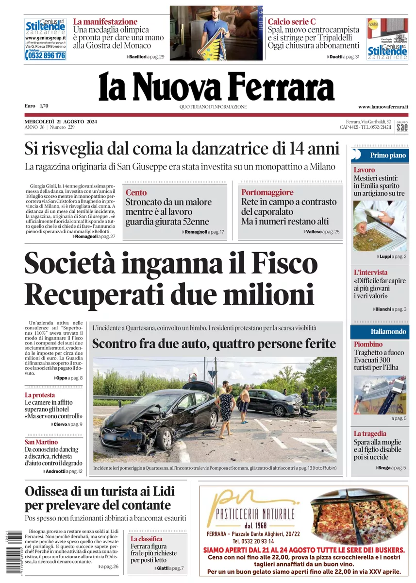 Prima-pagina-nuova ferrara-oggi-edizione-del-2024-08-21